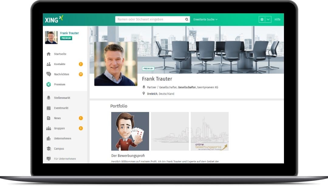 Optimale Xing Darstellung vom Online Bewerbungsportal auf Desktop Optimale Xing Darstellung vom Online Bewerbungsportal auf Desktop